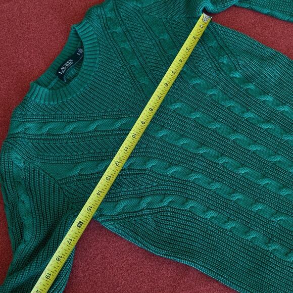 Lauren Ralph Lauren Green Cable Knit Cotton Long Sleeve Sweater, size S - Picture 4 of 7